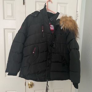 Women’s Canada weather gear puffer jacket with Sherpa hood and faux fur trim